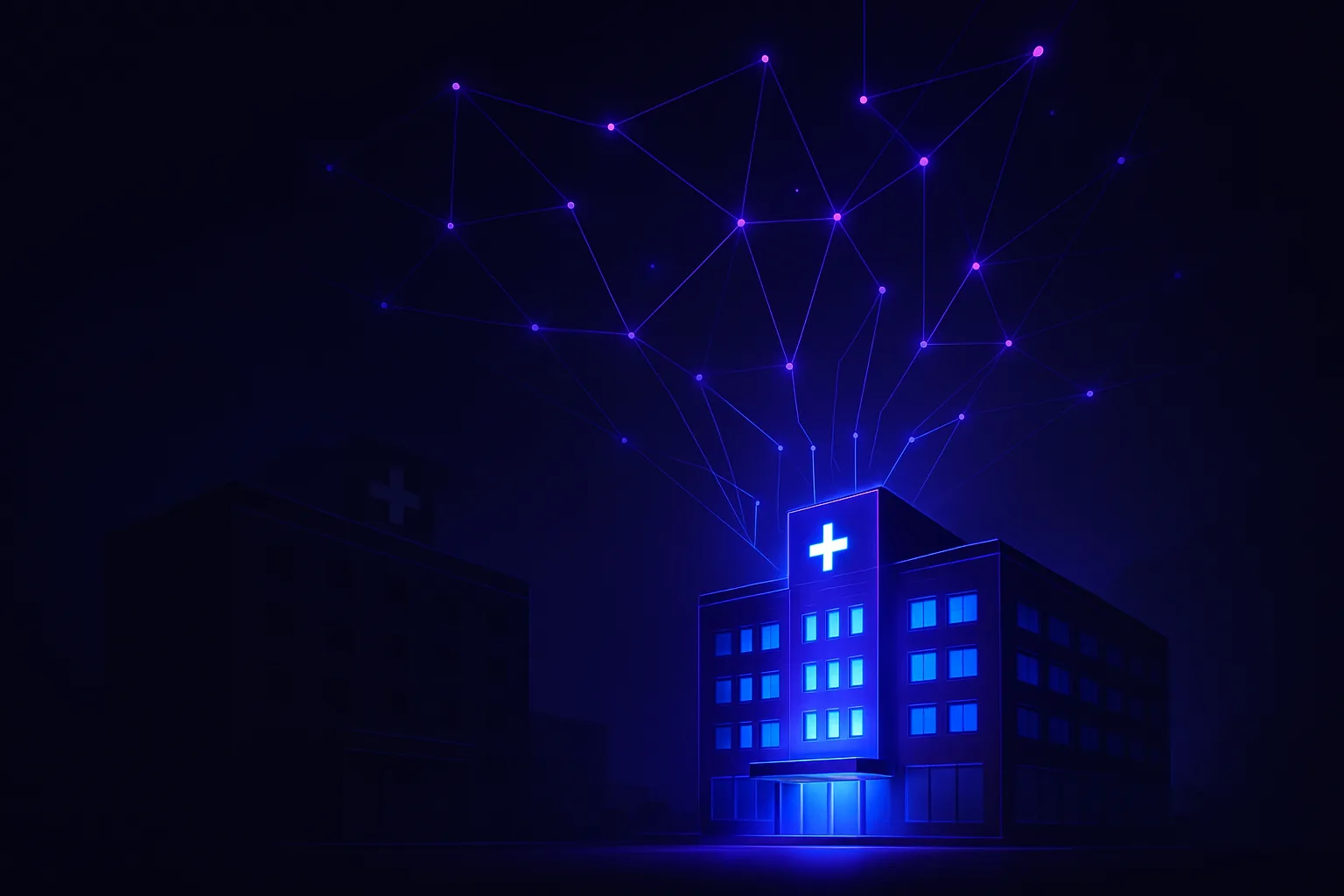 구조화 데이터를 갖춘 병원과 그렇지 않은 병원의 AI 가시성 차이를 대비한 일러스트