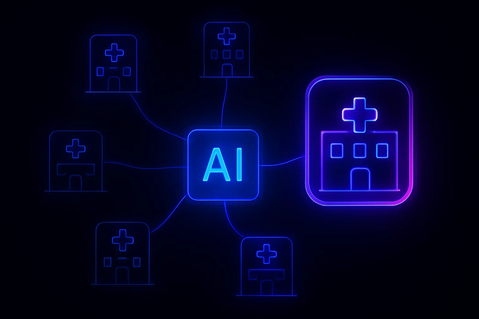 신뢰 신호를 갖춘 병원이 AI 답변에 선택·인용되는 과정을 표현한 개념 일러스트