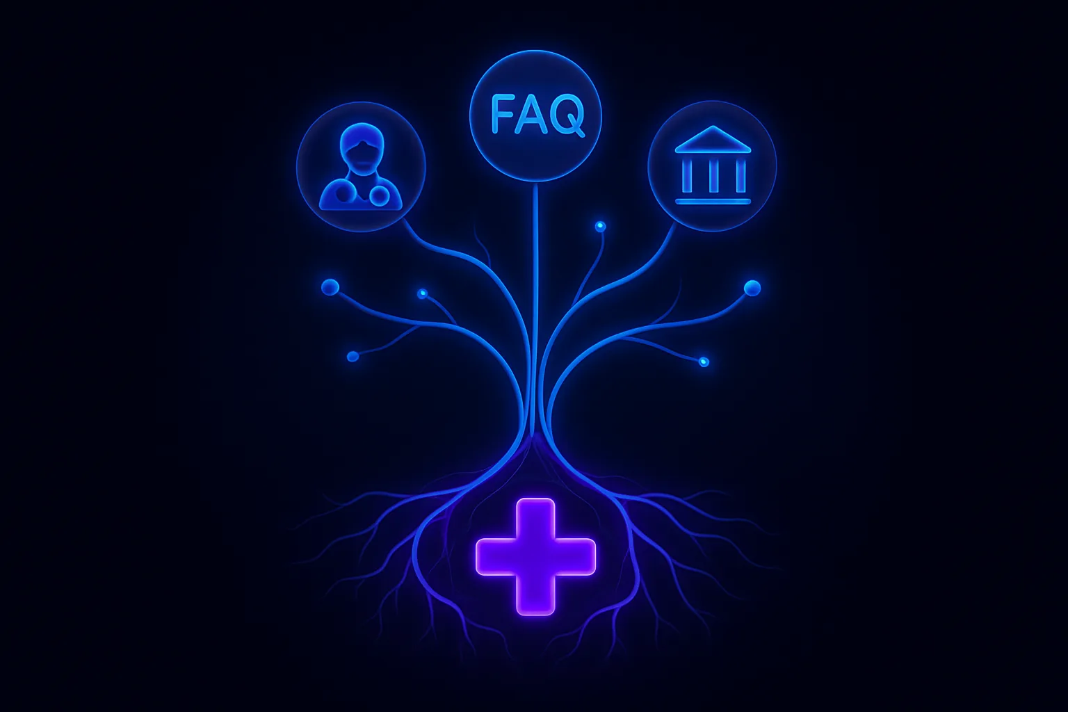 MedicalOrganization 스키마를 뿌리로 확장되는 구조화 데이터 트리를 표현한 일러스트